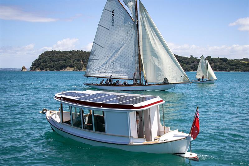 Rawhiti - A2 - with the converted electric powered former navy cutter - Mahurangi Regatta - January 29, 2022 photo copyright Richard Gladwell - Sail-World.com/nz taken at  and featuring the Classic Yachts class