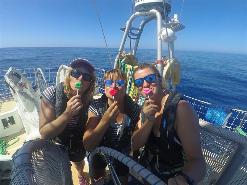 Camaraderie on board Dawn, Kiki and Lyndsay pucker up - photo © Clipper Race