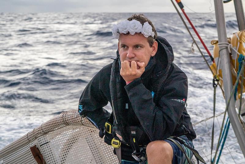 Clipper Round the World Yacht Race Leg 5 - Ben Deifel with flower crown photo copyright Maeva Bardy taken at  and featuring the Clipper 70 class
