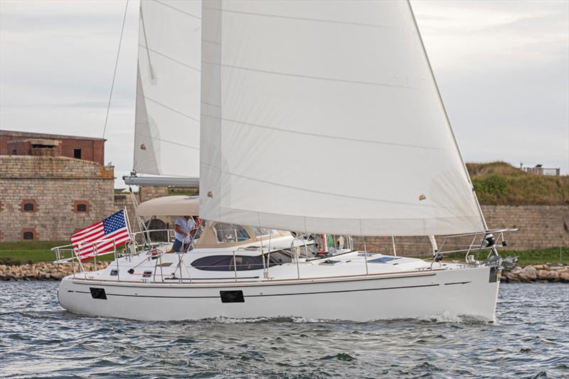 Hylas H 48 leaving the Newport boat show photo copyright Billy Black taken at  and featuring the Cruising Yacht class