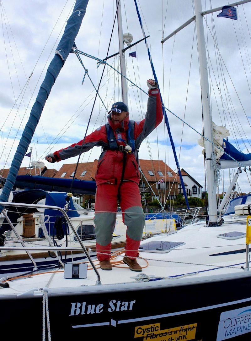 Mike's victory jig at the end of the 'Blue Star Adventure' circumnavigation photo copyright Mike Goodwin & Roger Colmer taken at  and featuring the Cruising Yacht class