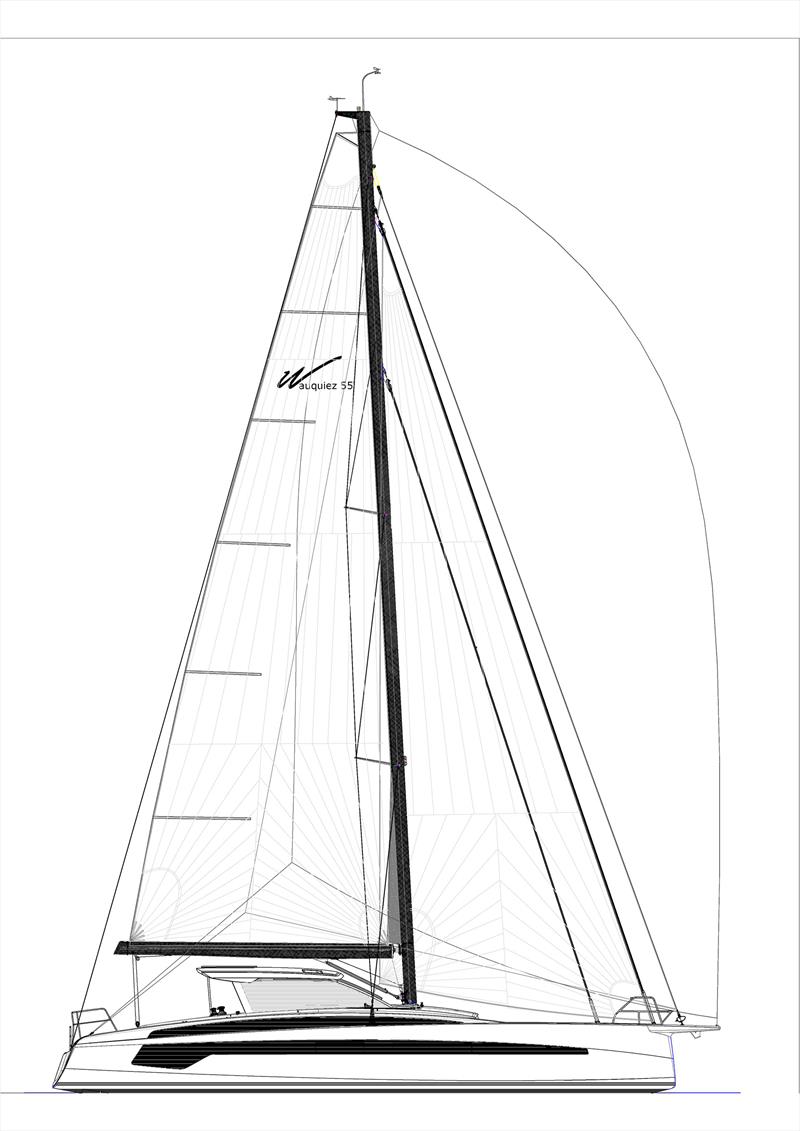 Sail Plan for the Performance version of the Wauquiez 55 including that hefty 300m2 kite - photo © Mark Lombard Yacht Design Group