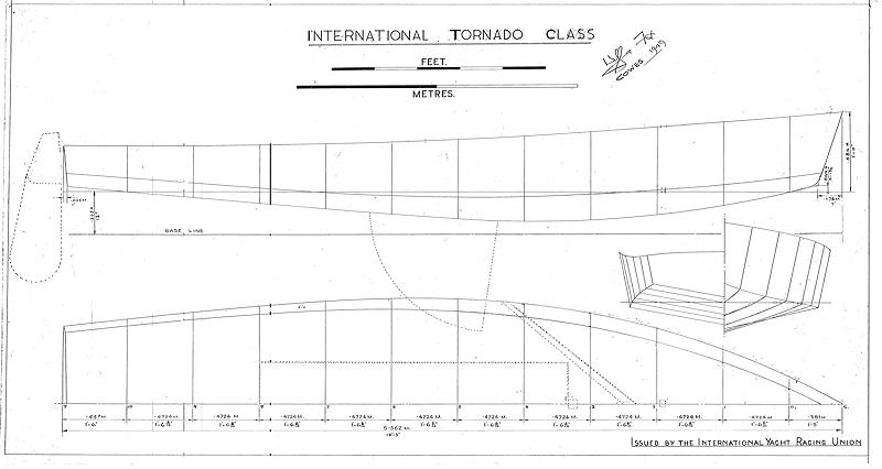 The hull lines of the Tornado monohull. Hard chine and heavy, this completely missed the mark of what a performance dinghy was meant to be. Once true performance dinghies had shown how it could be done, this Tornado quickly disappeared into obscurity - photo © IYRU