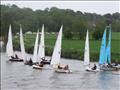 The combined Abbey SC and Henley SC fleet surges upstream towards the top mark at Wargrave during the Thames Valley Inter-Match Shield © Duncan Mackay