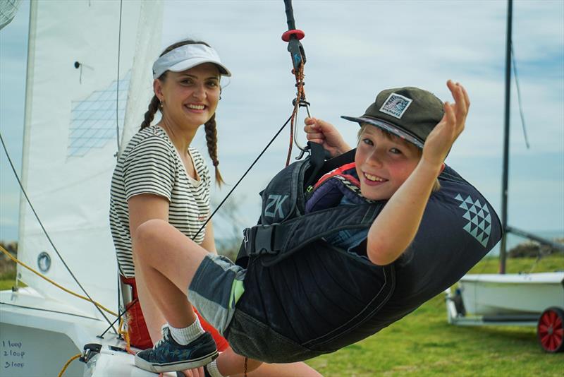Adelaide Sailing Club sailing manager Nicci Edwards and junior member Lachlan Young get set for the summer - Harken SA Summer of Sail Festival photo copyright Harry Fisher taken at Largs Bay Sailing Club and featuring the Dinghy class