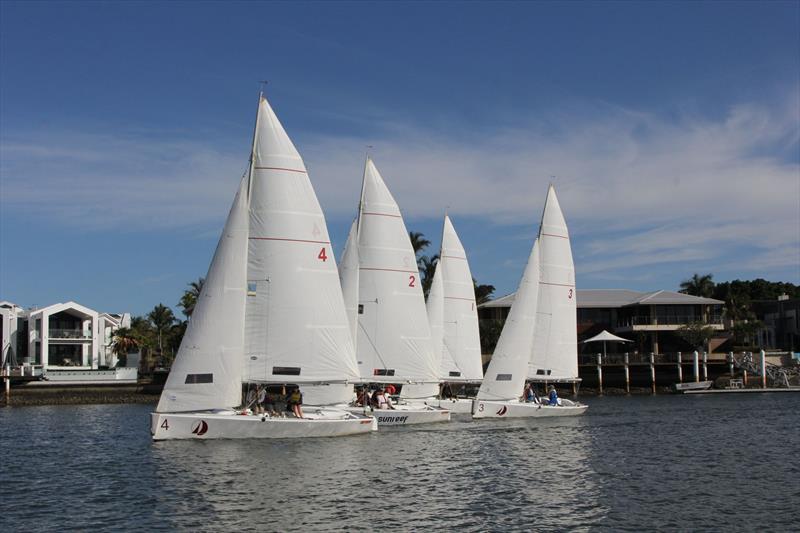 Close racing in the Elliot 6 fleet on the Mooloola River photo copyright Mark Dowsett taken at Mooloolaba Yacht Club and featuring the Elliott 6m class