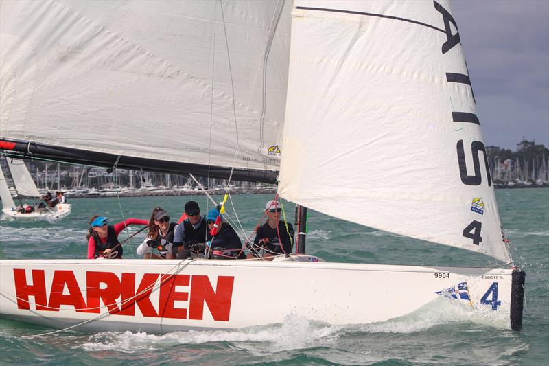 Maeve White and her crew ready to round the top mark - Harken NZ Match Racing Championship - Royal NZ Yacht Squadron - January 22-24, 2022 photo copyright William Woodworth - RNZYS Media taken at Royal New Zealand Yacht Squadron and featuring the Elliott 7 class
