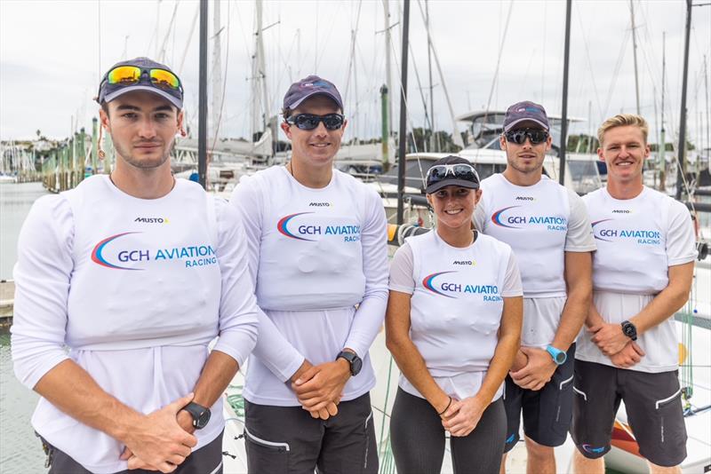 Robbie McCutcheon (right) and his GCH Racing team for the Youth World Championships and Governor's Cup, Chester Duffett, Jack Frewin, Sofia Higgott and Sam Street (L/R)  photo copyright Render Creative taken at Royal New Zealand Yacht Squadron and featuring the Elliott 7 class