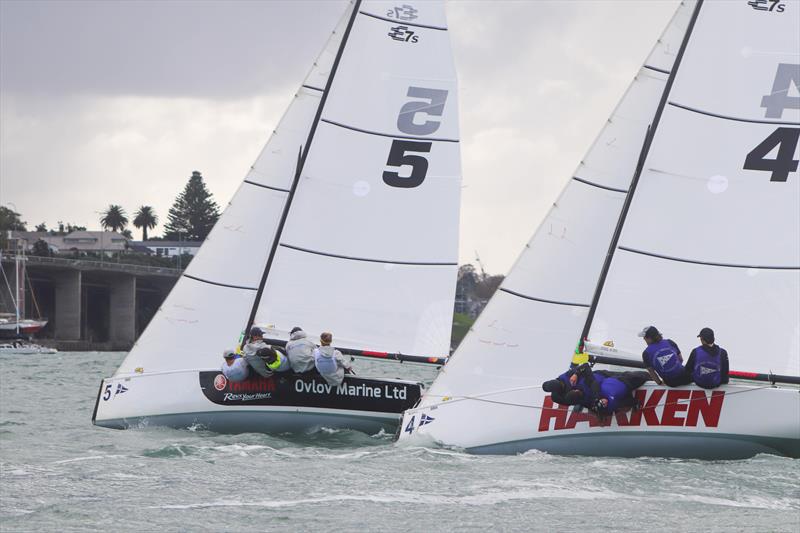 McCutcheon leading fellow Governor's Cup skipper Finn Tapper (CYCA) in the 2022 Harken Youth International Match Racing Championship photo copyright William Woodworth taken at Royal New Zealand Yacht Squadron and featuring the Elliott 7 class