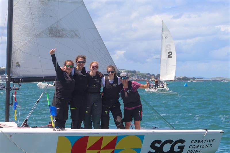 2022 NZWMRC winners and World Sailing #1 Pauline Courtois and her Match in Pink by Normandy Elite crew photo copyright William Woodworth/RNZYS taken at Royal New Zealand Yacht Squadron and featuring the Elliott 7 class