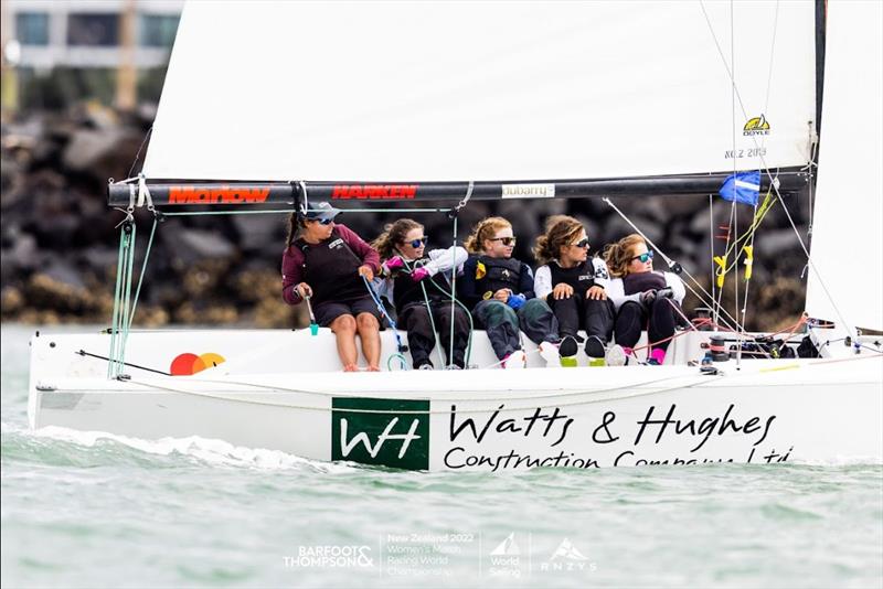 Pauline Courtois and Match in Pink by Normandy Elite Team (FRA) of Maelenn Lemaitre, Louise Acker, Thea Khelif, Clara Bayou. Photo: Adam Mustill / Live Sail Die photo copyright Adam Mustill taken at Royal New Zealand Yacht Squadron and featuring the Elliott 7 class