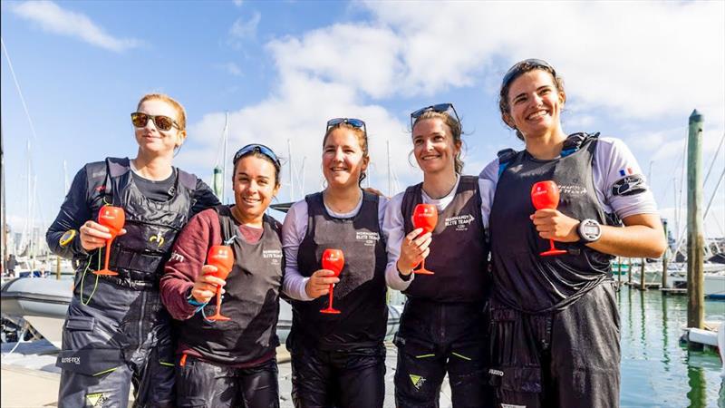 Pauline Courtois and Match in Pink by Normandy Elite Team (FRA) of Maelenn Lemaitre, Louise Acker, Thea Khelif, Clara Bayou photo copyright Adam Mustill/LiveSailDie taken at Royal New Zealand Yacht Squadron and featuring the Elliott 7 class