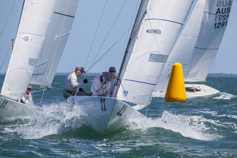 Second place Corinthians, Land Rat, on day 3 of the Etchells Australian Championship photo copyright John Curnow taken at Royal Queensland Yacht Squadron and featuring the Etchells class