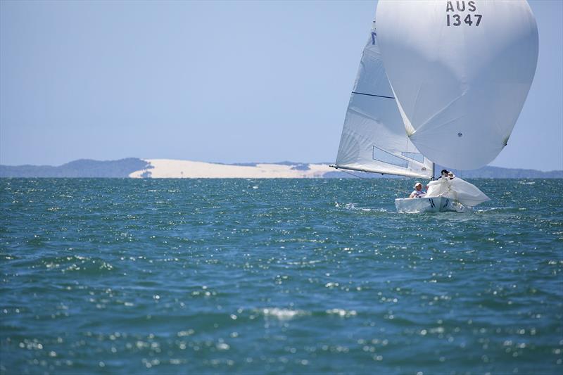 Fair Dinkum (Grant Hudson, Dean Horton, Matt Parrot, and Ariane Saroch) on day 3 of the Etchells Australian Championship photo copyright John Curnow taken at Royal Queensland Yacht Squadron and featuring the Etchells class