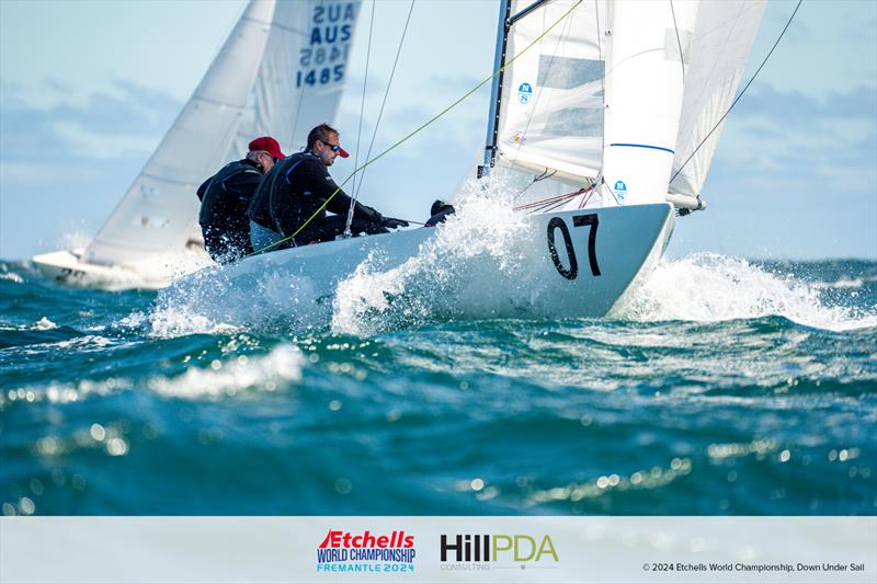 Martin Hill-Noel, Drennan, Sean ORourke, Nagisa Sakai (AUS) on day 1 of the 2024 Etchells World Championships photo copyright Alex Dare, Down Under Sail taken at Fremantle Sailing Club and featuring the Etchells class