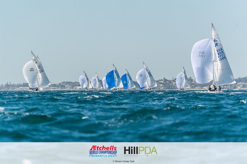 The fleet downwind on day 4 of the 2024 Etchells World Championships photo copyright Alex Dare, Down Under Sail taken at Fremantle Sailing Club and featuring the Etchells class