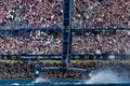NZ SailGP tacks into the massive grandstand which became an icon of the ITM New Zealand SailGP - Auckland - January 18, 2025