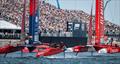 Spain SailGP Team leads Emirates Great Britain SailGP past the SailGP Race Stadium on Race Day 1 of the Emirates Great Britain Sail Grand Prix, Portsmouth - July 19, 2025