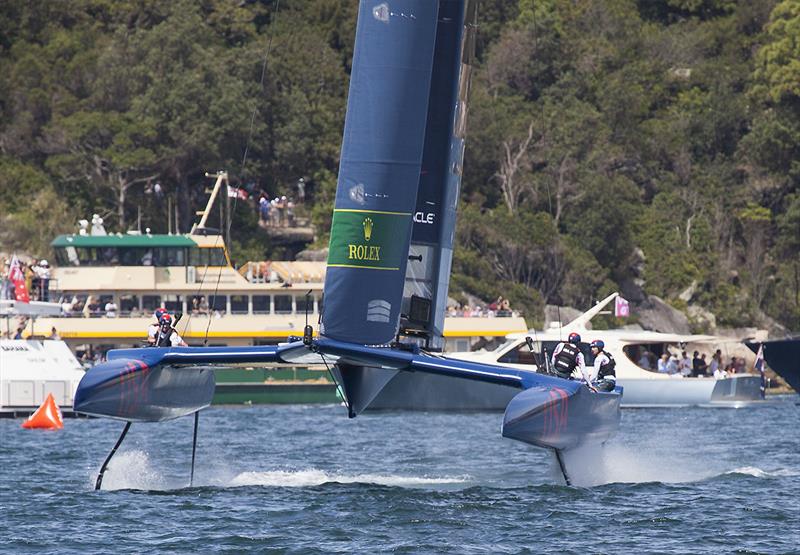 Team USA immediately before a gybe photo copyright John Curnow taken at Royal Sydney Yacht Squadron and featuring the F50 class