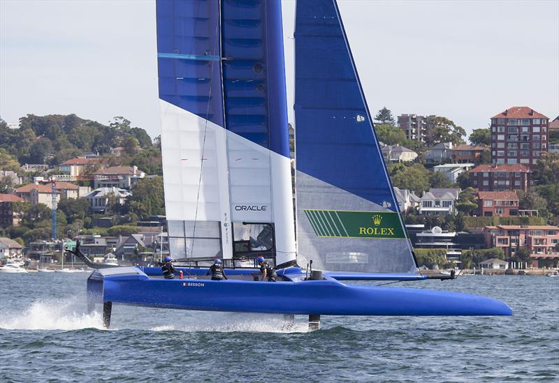 Team France with some speed on photo copyright John Curnow taken at Royal Sydney Yacht Squadron and featuring the F50 class