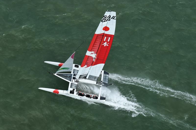 Japan SailGP Team helmed by Nathan Outteridge sail toward the start line of the second race - Cowes, Day 2, August 11, 2019 photo copyright Thomas Lovelock for SailGP taken at  and featuring the F50 class