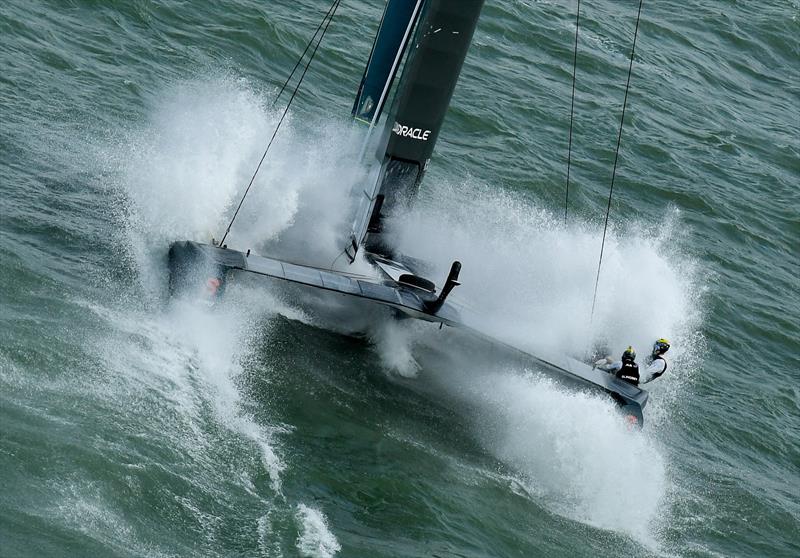 Australia SailGP Team helmed by Tom Slingsby nose dive in the closing stages of the second race.  - Cowes, Day 2, August 11, 2019 photo copyright Thomas Lovelock for SailGP taken at  and featuring the F50 class