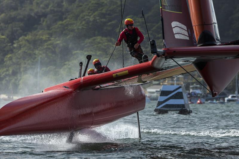 Spain raced the day out despite the incident with France. Damage to the outer topsides of the starboard hull was distinct. - photo © Andrea Francolini