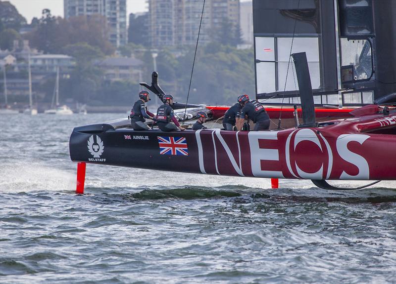 Hard at work on the way to just one of their five race wins during Round One of the 2020 SailGP season. - photo © John Curnow