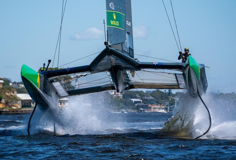 Australia SailGP Team helmed by Tom Slingsby in action during a practice session ahead of Sydney SailGP - Season 2 - February 2020 - Sydney, Australia photo copyright Sam Greenfield/SailGP taken at Royal Sydney Yacht Squadron and featuring the F50 class
