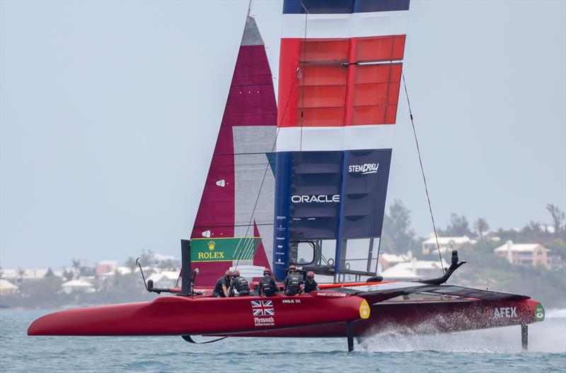 The Great Britain SailGP Team presented by INEOS helmed by Sir Ben Ainslie foiling during a practice session ahead of Bermuda SailGP  Event 1 Season 2 in Hamilton, Bermuda. 22 April photo copyright Simon Bruty/SailGP taken at Royal Bermuda Yacht Club and featuring the F50 class