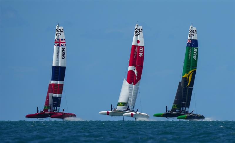 Great Britain SailGP Team presented by INEOS, Japan SailGP Team and Australia SailGP Team in Friday action at Bermuda SailGP - photo © Bob Martin/SailGP