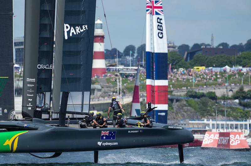 Day 1 at Great Britain SailGP (Event 3, Season 2) in Plymouth photo copyright Bob Martin for SailGP taken at Royal Plymouth Corinthian Yacht Club and featuring the F50 class