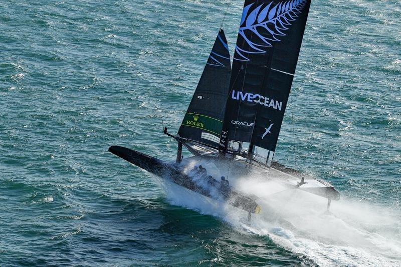 New Zealand SailGP Team co-helmed by Peter Burling and Blair Tuke warm up before racing  Event 6, Season 2 in Cadiz, Andalucia, Spain - photo © Ricardo Pinto/SailGP