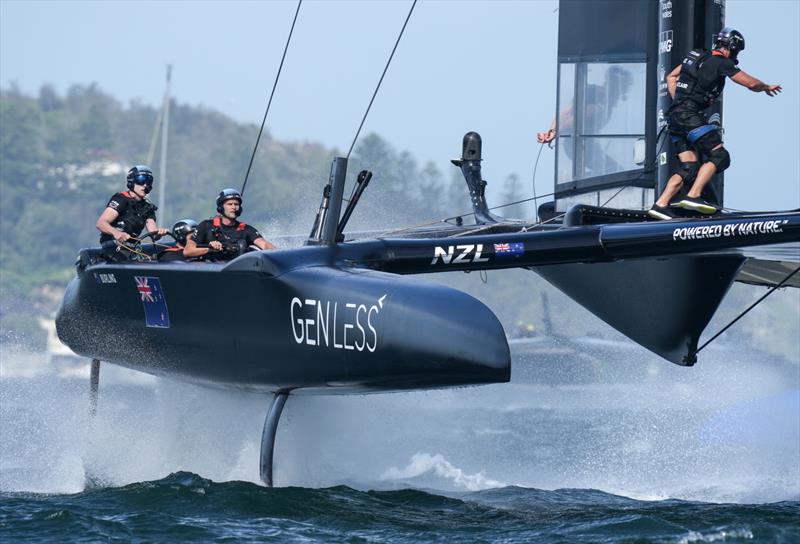 New Zealand SailGP Team co-helmed by Peter Burling and Blair Tuke in action on Race Day 2. Australia Sail Grand Prix  photo copyright Bob Martin/SailGP taken at Woollahra Sailing Club and featuring the F50 class