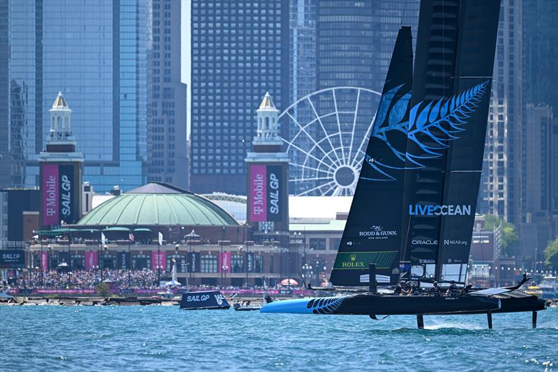 New Zealand SailGP Team co-helmed by Peter Burling and Blair Tuke F50 on Race Day 2 of the T-Mobile United States Sail Grand Prix Chicago at Navy Pier, Lake Michigan, Season 3 photo copyright Ricardo Pinto/SailGP taken at Royal New Zealand Yacht Squadron and featuring the F50 class