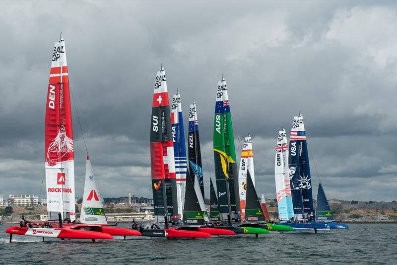 The Fleet racing on Race Day 1 of the Great Britain Sail Grand Prix | Plymouth photo copyright Ricardo Pinto for SailGP taken at  and featuring the F50 class