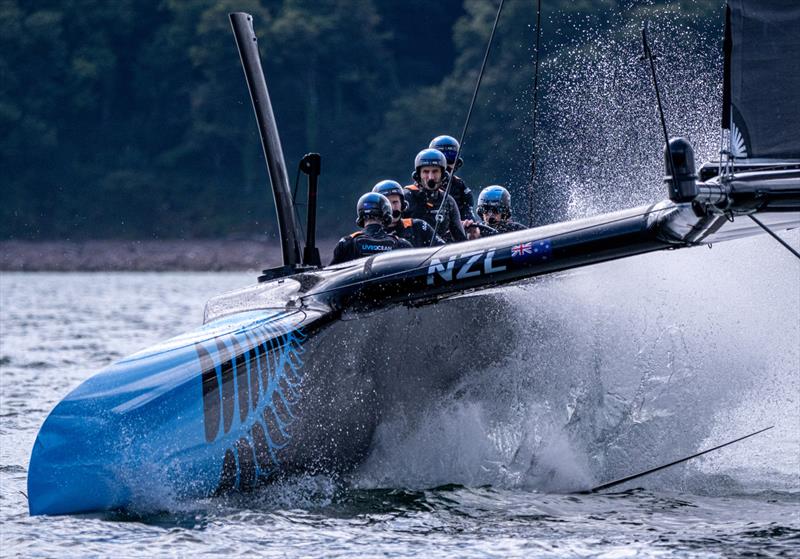 New Zealand SailGP Team  in action during a practice session ahead of the Great Britain Sail Grand Prix | Plymouth in Plymouth, England. 28th July 2022 photo copyright Jon Buckle /SailGP taken at Royal Plymouth Corinthian Yacht Club and featuring the F50 class