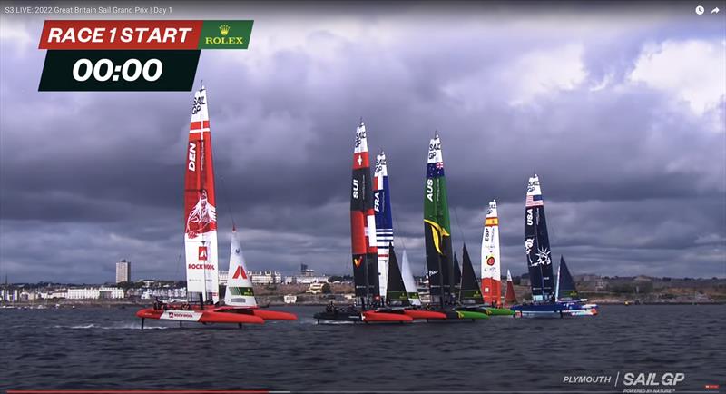 Race 1 start - SailGP - Season 3 - SailGP Great Britain - Plymouth, July 30, 2022 - photo © SailGP