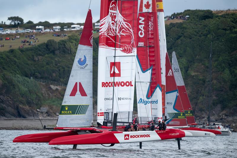 Denmark SailGP Team helmed by Nicolai Sehested on Race Day 2 of the Great Britain Sail Grand Prix | Plymouth in Plymouth, England. 31st July  photo copyright Ricardo Pinto/SailGP taken at Royal Plymouth Corinthian Yacht Club and featuring the F50 class