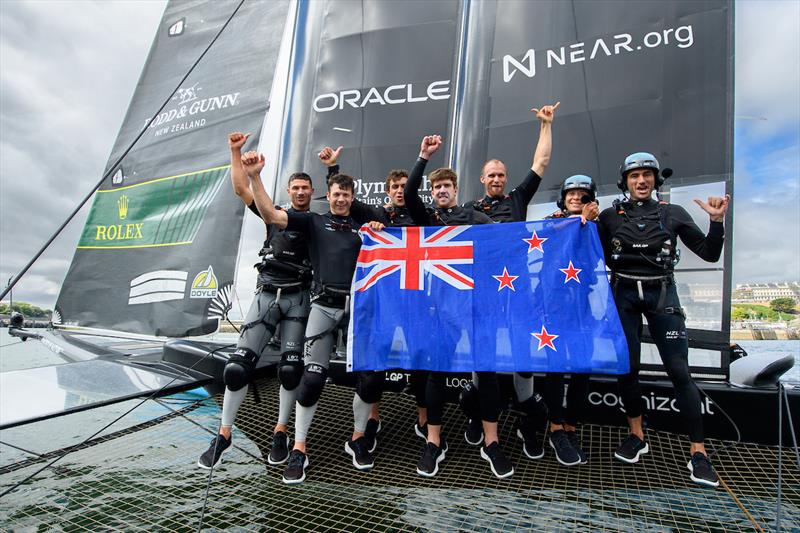 New Zealand SailGP Team celebrate winning Great Britain Sail Grand Prix on Race Day 2 of the Great Britain Sail Grand Prix | Plymouth in Plymouth, England. 31st July 2022  photo copyright Ricardo Pinto/SailGP taken at Royal Plymouth Corinthian Yacht Club and featuring the F50 class