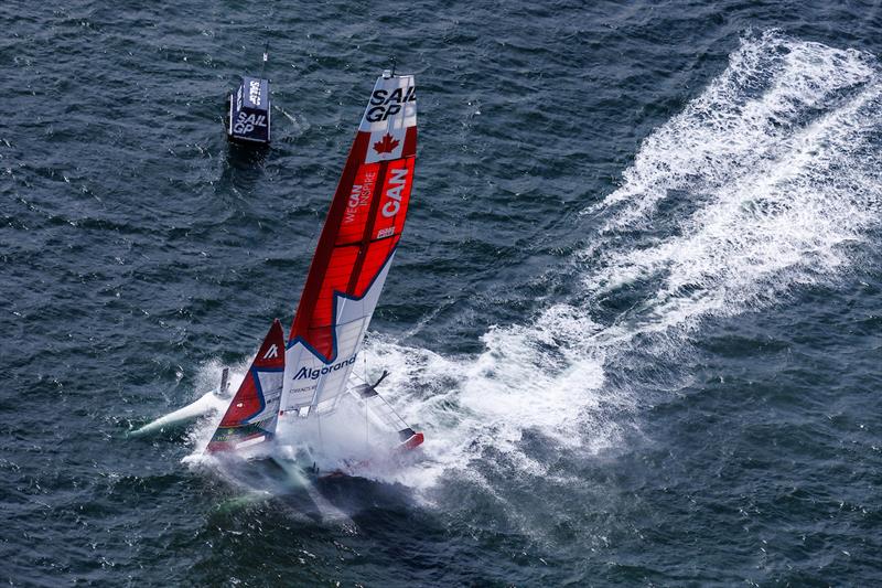 Canada SailGP Team helmed by Phil Robertson in action on Race Day 1 of the Great Britain Sail Grand Prix | Plymouth in Plymouth, England. 30th July 2022 photo copyright David Gray/SailGP taken at Royal Plymouth Corinthian Yacht Club and featuring the F50 class