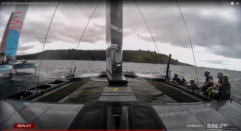 3.  Onboard camera Australia - Australia SailGP and Great Britain SailGP - incident prior to finish Race 5 - SailGP Great Britain - July 31, 2022 photo copyright SailGP taken at Royal Plymouth Corinthian Yacht Club and featuring the F50 class