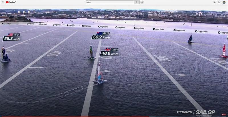 5. Great Britain exits her gybe with both boats on the 300 metre radius and with a 10kmh speed difference - Australia SailGP and Great Britain SailGP - incident prior to finish Race 5 - SailGP Great Britain - July 31, 2022 photo copyright SailGP taken at Royal Plymouth Corinthian Yacht Club and featuring the F50 class