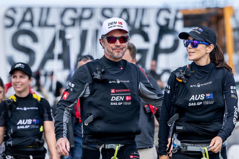 Their Royal Highnesses, the Crown Prince Couple, walk across the Technical Base a special Royal Race between Australia and Denmark - photo © Jon Buckle / SailGP