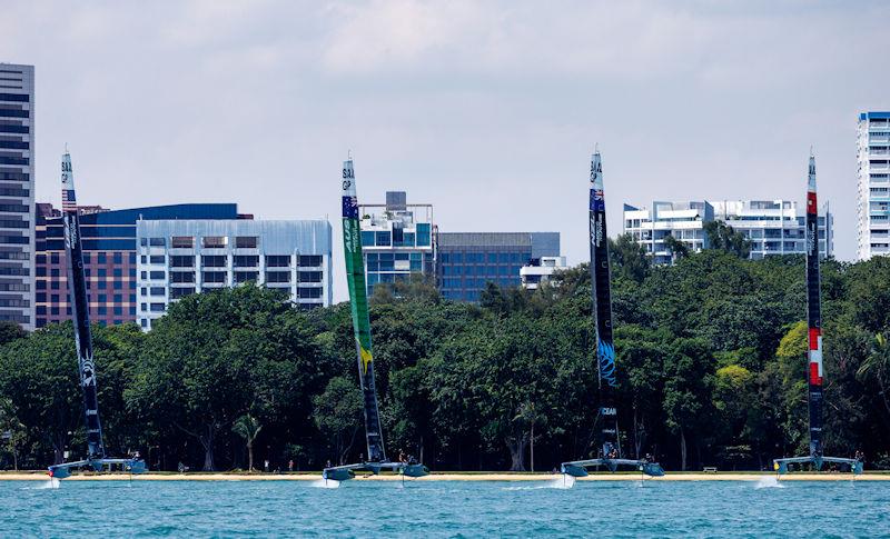 USA SailGP Team, Australia SailGP Team, New Zealand SailGP Team and Switzerland SailGP Team take part in a practice session ahead of the Singapore Sail Grand Prix presented by the Singapore Tourism Board photo copyright SailGP taken at  and featuring the F50 class