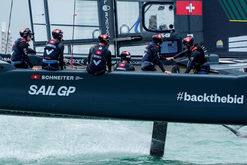 Switzerland SailGP Team helmed by Sebastien Schneiter take part in a practice session ahead of the Singapore Sail Grand Prix presented by the Singapore Tourism Board photo copyright Bob Martin for SailGP taken at  and featuring the F50 class