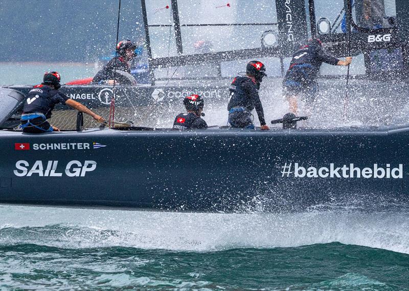 Switzerland SailGP Team helmed by Sebastien Schneiter in action on Race Day 2 of the Singapore Sail Grand Prix photo copyright Felix Diemer for SailGP taken at  and featuring the F50 class