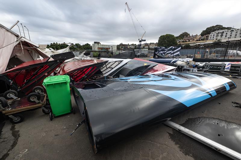 View of the aftermath of the storm at the technical area following racing on Race Day 1 of the KPMG Australia Sail Grand Prix in Sydney, Australia. Sunday 19th February - photo © Ricardo Pinto/SailGP