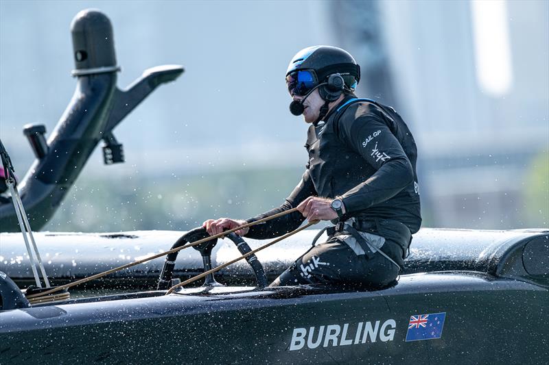 Peter Burling, Co-CEO and driver of New Zealand SailGP Team, in action at the wheel on Race Day 1 of the Rolex United States Sail Grand Prix | Chicago - photo © Ricardo Pinto/SailGP