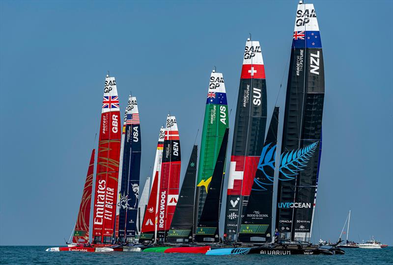 New Zealand SailGP Team helmed by Peter Burling in action alongside the fleet in light winds on Race Day 2 of the Rolex United States Sail Grand Prix | Chicago at Navy Pier, Season 4, in Chicago, Illinois, USA - photo © Bob Martin for SailGP